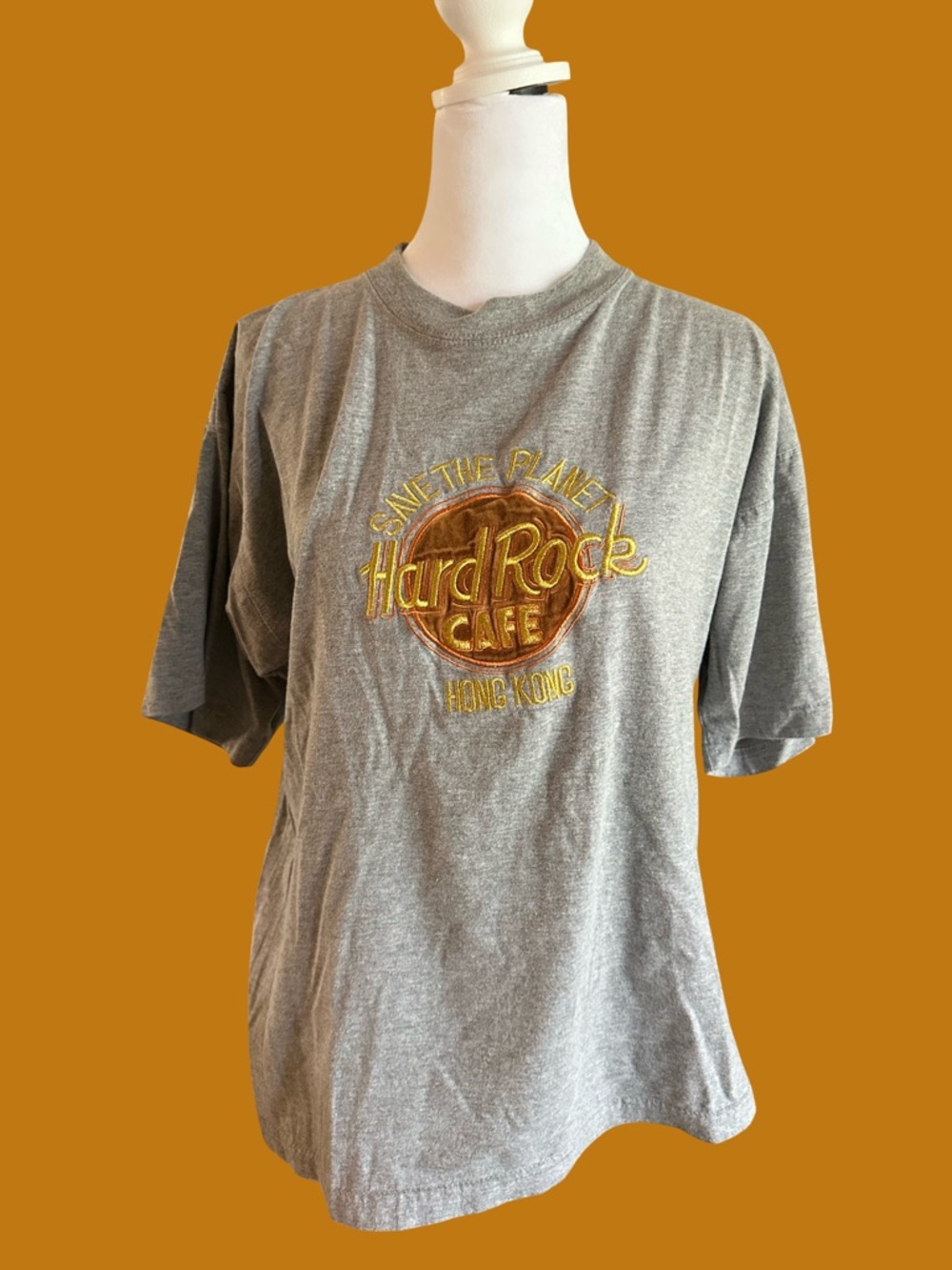 Vintage Hard Rock Cafe Grey Tee with Gold & Fuex Velvet Brown Logo